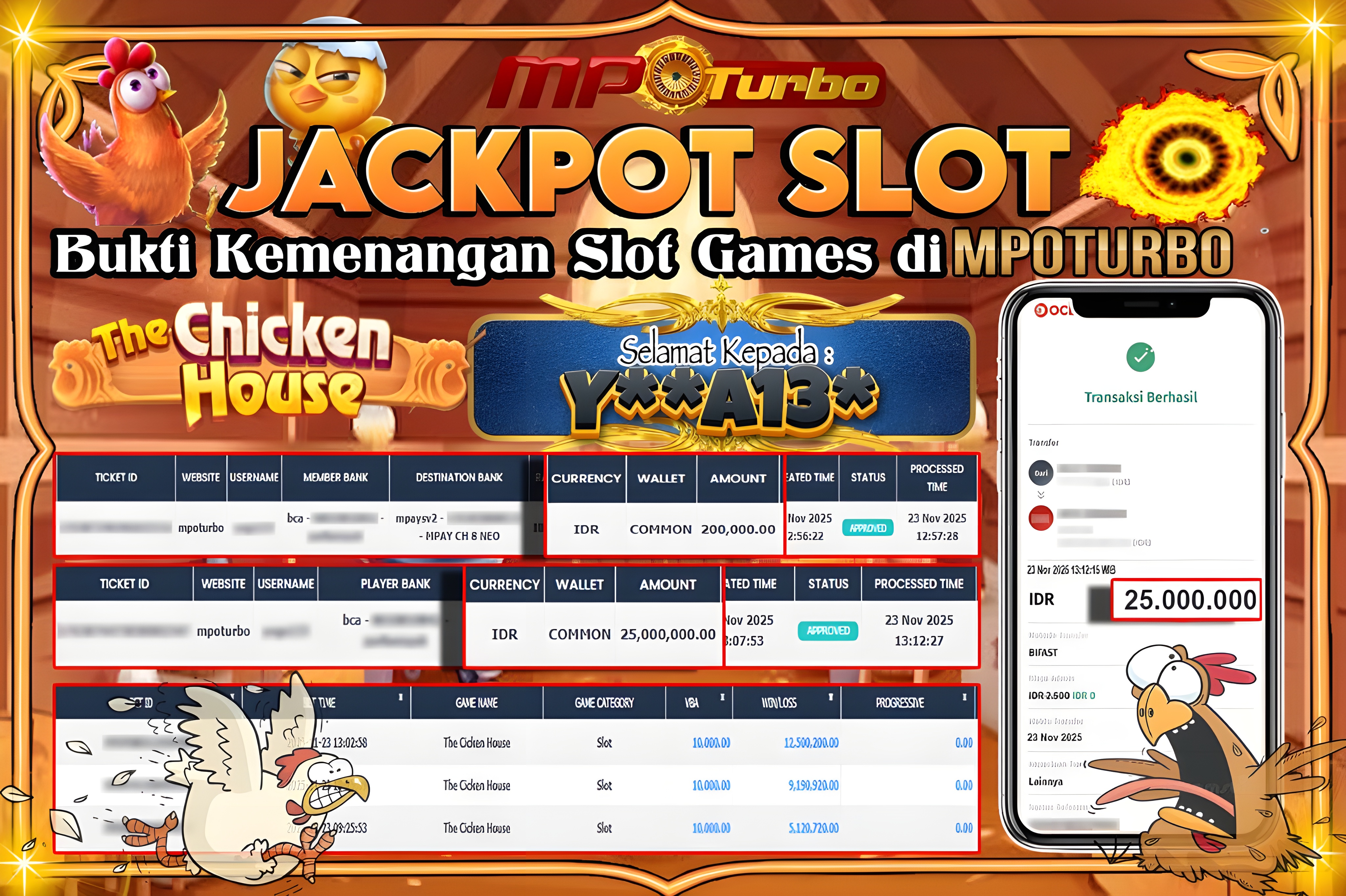 MPOTURBO JACKPOT THE CHICKEN HOUSE - CQ9 GAME Rp 25,000,000.00,- LUNAS
